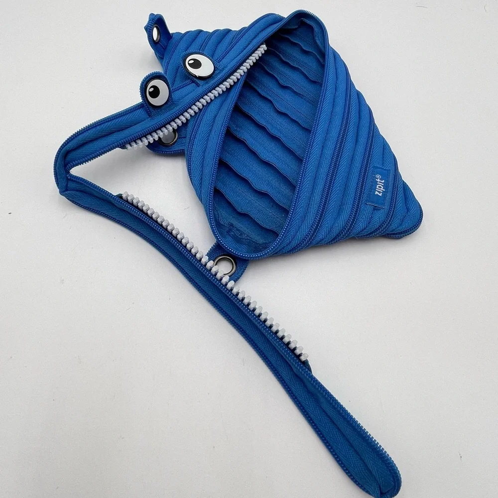 Zipit Blue Monster Pencil Case Pouch fun School Work Smile Kids